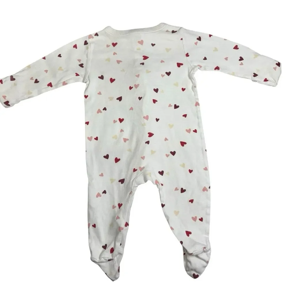 Old Navy Footie Sleeper Pajamas Baby Girl Hearts White 6-9 Months